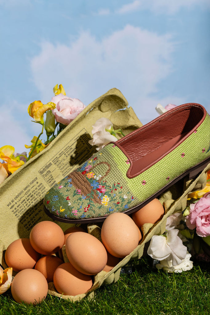 By Paige Women's Needlepoint Loafer in Spring Bunny in Green Multi