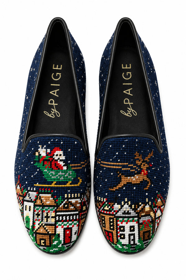 Needlepoint Loafer in Santa and Reindeer