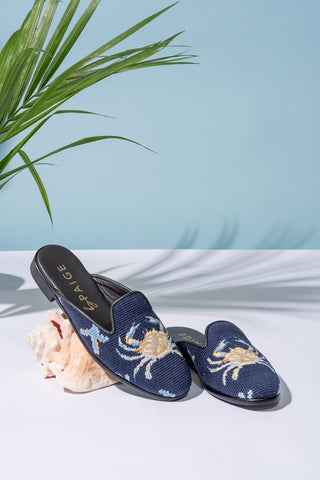 Crab Needlepoint Mule