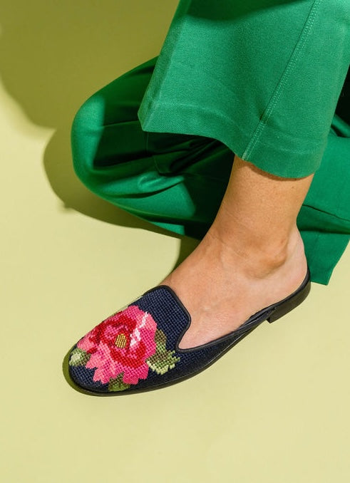 Pink Peony Needlepoint Mule