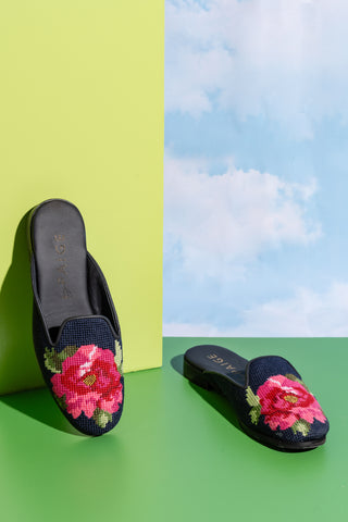 Pink Peony Needlepoint Mule Alternate View